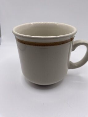 Vintage Classic Cream Stoneware Coffee Mug with Brown Rim